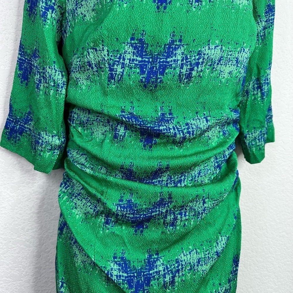 Tracy Reese Dress Womens 6P Green Blue Silk Abstract Ruched Luxury Feminine - Picture 5 of 11